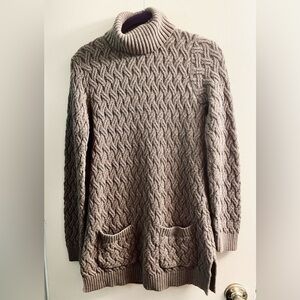 JEANNE PIERRE Taupe Cable-Knit Turtleneck Sweater